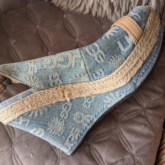 UGG blue high heeled peekaboo toe wedge sandals with rope trim size 8 - Picture 5 of 10